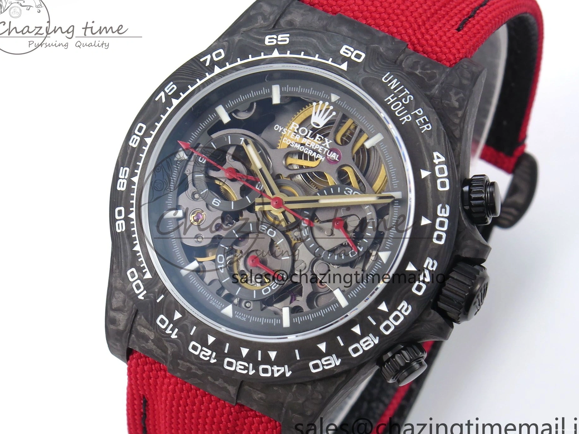 0405 Daytona Diw 40mm N6F 1:1 Best Edition Gray Skeleton Dial Red Nylon Strap DD Original 900